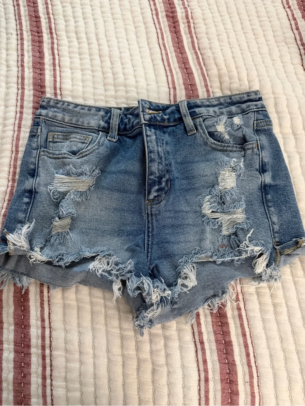 Cello Distressed Ripped Denim Shorts in Light Blue